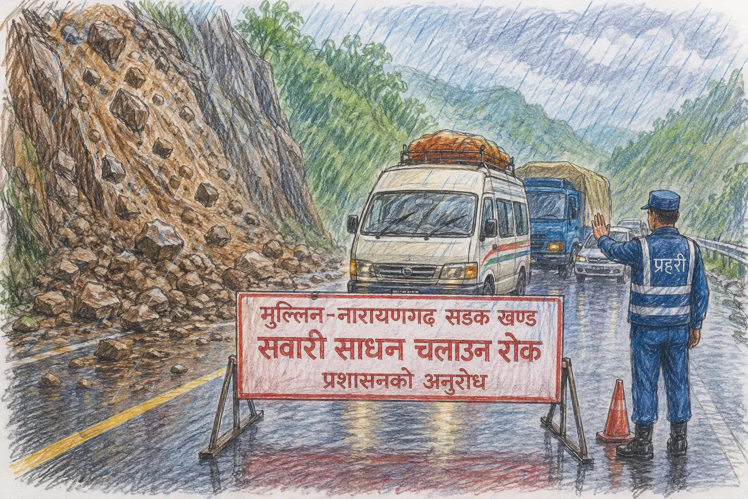 नारायणगढ–मुग्लिन सडकमा फेरि पहिरो, अर्को सूचना नभएसम्म सवारी सञ्चालन रोक